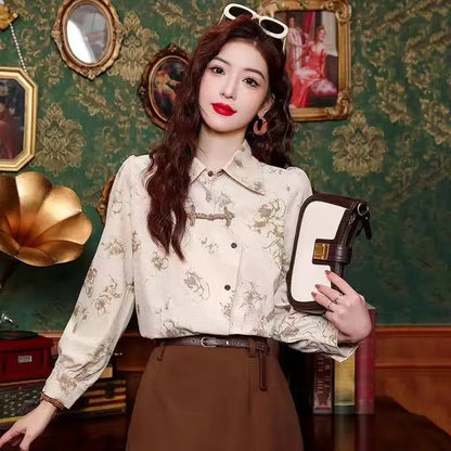 Retro Chinese-Style Long Sleeve Qipao Top