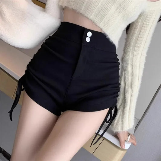 Petite High-Waisted Fleece-Lined Black Shorts