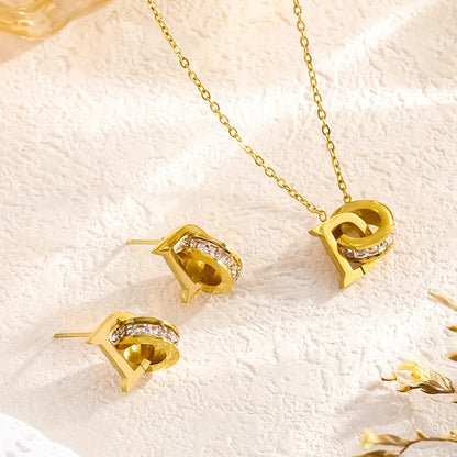 Stainless Steel D Letter Zircon Jewelry Set