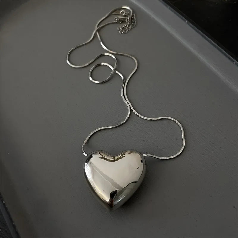 Trendy Metal Heart Pendant Titanium Steel Necklace
