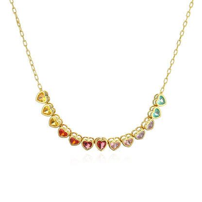 Rainbow Heart Jewelry Set Colorful Zircon Necklace