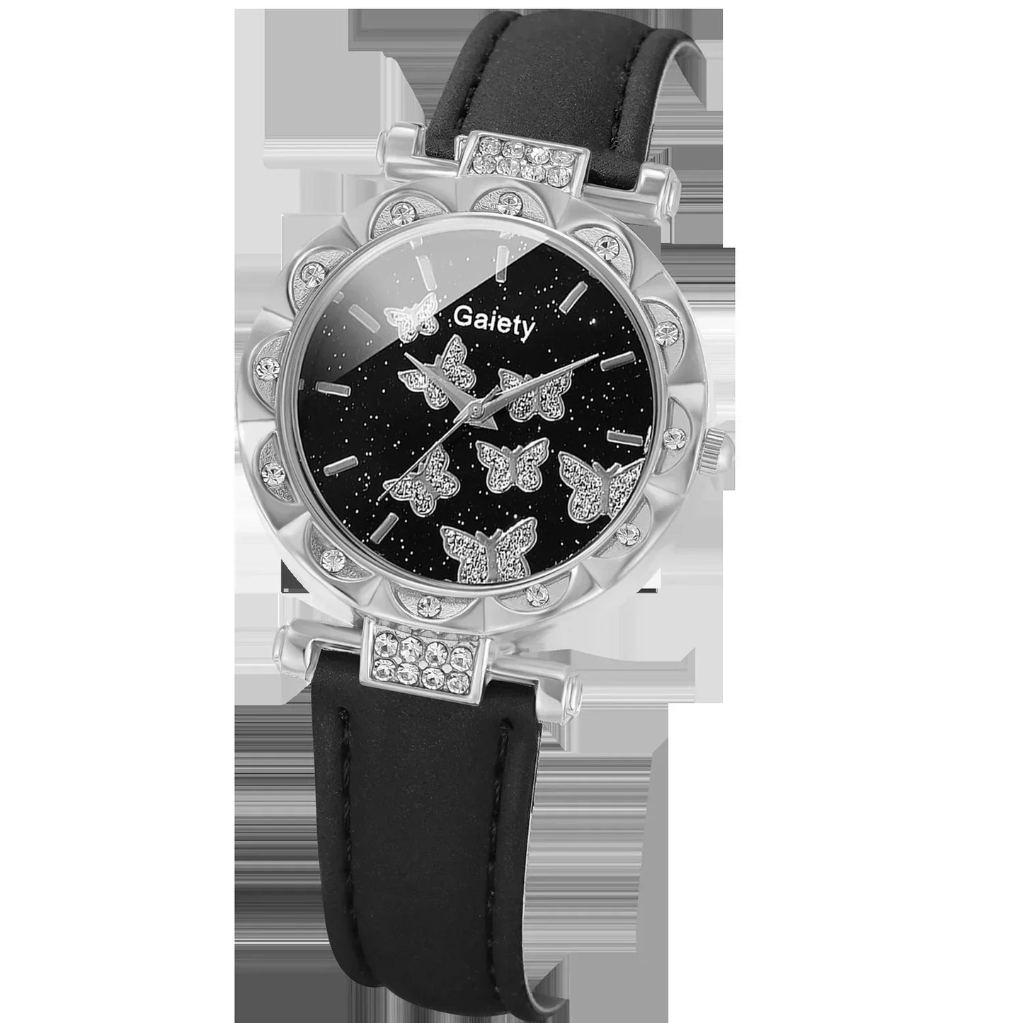 Women’s Butterfly Watch Set – Leather Strap - Box Not Included