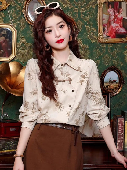 Retro Chinese-Style Long Sleeve Qipao Top