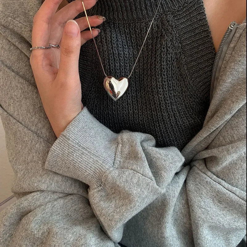 Trendy Metal Heart Pendant Titanium Steel Necklace