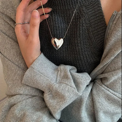 Trendy Metal Heart Pendant Titanium Steel Necklace