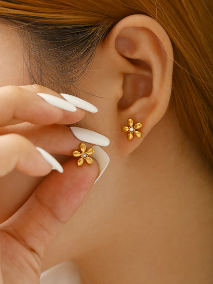 Romantic 18K Gold-Plated Stainless Steel Flower Jewelry Set