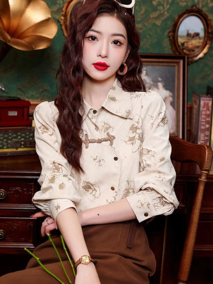 Retro Chinese-Style Long Sleeve Qipao Top