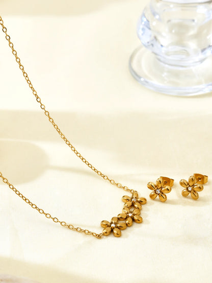 Romantic 18K Gold-Plated Stainless Steel Flower Jewelry Set