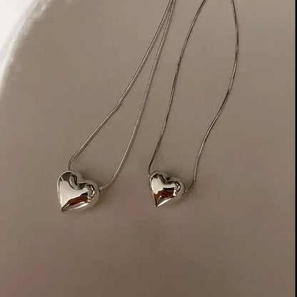 Trendy Metal Heart Pendant Titanium Steel Necklace