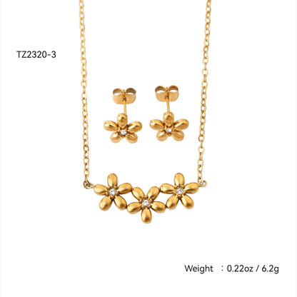 Romantic 18K Gold-Plated Stainless Steel Flower Jewelry Set