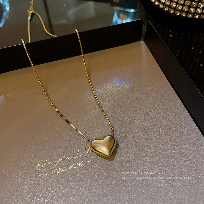 Trendy Metal Heart Pendant Titanium Steel Necklace