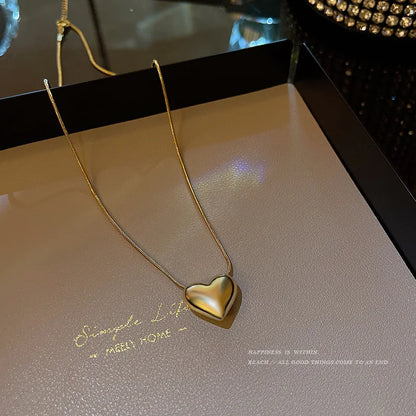 Trendy Metal Heart Pendant Titanium Steel Necklace