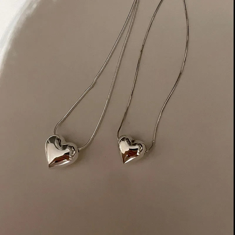 Trendy Metal Heart Pendant Titanium Steel Necklace