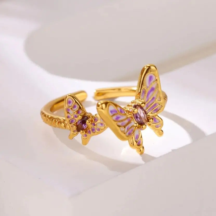 Zircon Butterfly Stainless Steel Ring