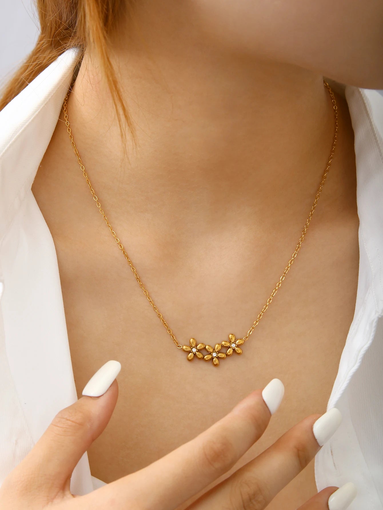 Romantic 18K Gold-Plated Stainless Steel Flower Jewelry Set