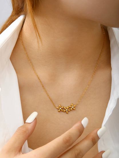 Romantic 18K Gold-Plated Stainless Steel Flower Jewelry Set