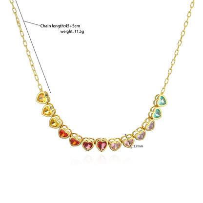 Rainbow Heart Jewelry Set Colorful Zircon Necklace
